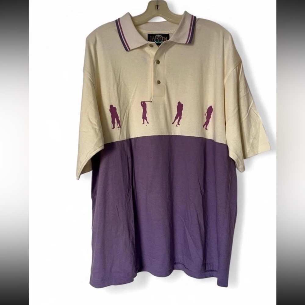 NWT Jantzen 90s Deadstock Golf Polo Shirt Colorblock Purple,USA made, Large